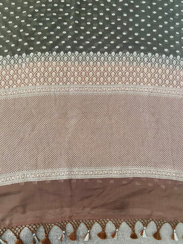 Banarasi Pure Chiffon Saree | Gray | Handwoven | Ships from California